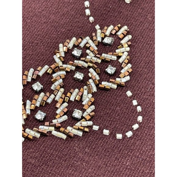 Intrama Italy Women's Burgundy Red Knit Long Sleeve Sweater Beaded Front Size M - Picture 7 of 10